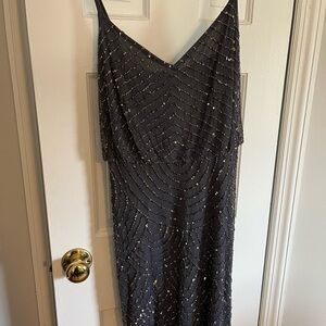 Adrianna Papell sequin blouson bead cocktail dress Size 8 slate grey